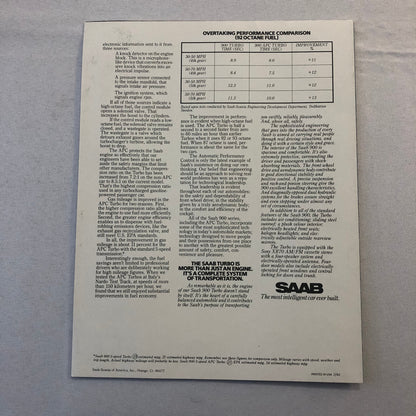 1982 Saab 900 Turbo Sales Brochure Catalog Advertising