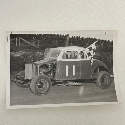 Vintage Racing Photo 1960 Stock Car Race Winner Checkered Flag Binghampton NY