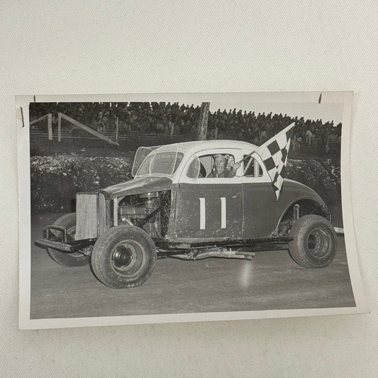 Vintage Racing Photo 1960 Stock Car Race Winner Checkered Flag Binghampton NY