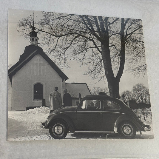 Vintage Volkswagen Beetle Car Photo Photograph Church Cemetery Scania Vabis
