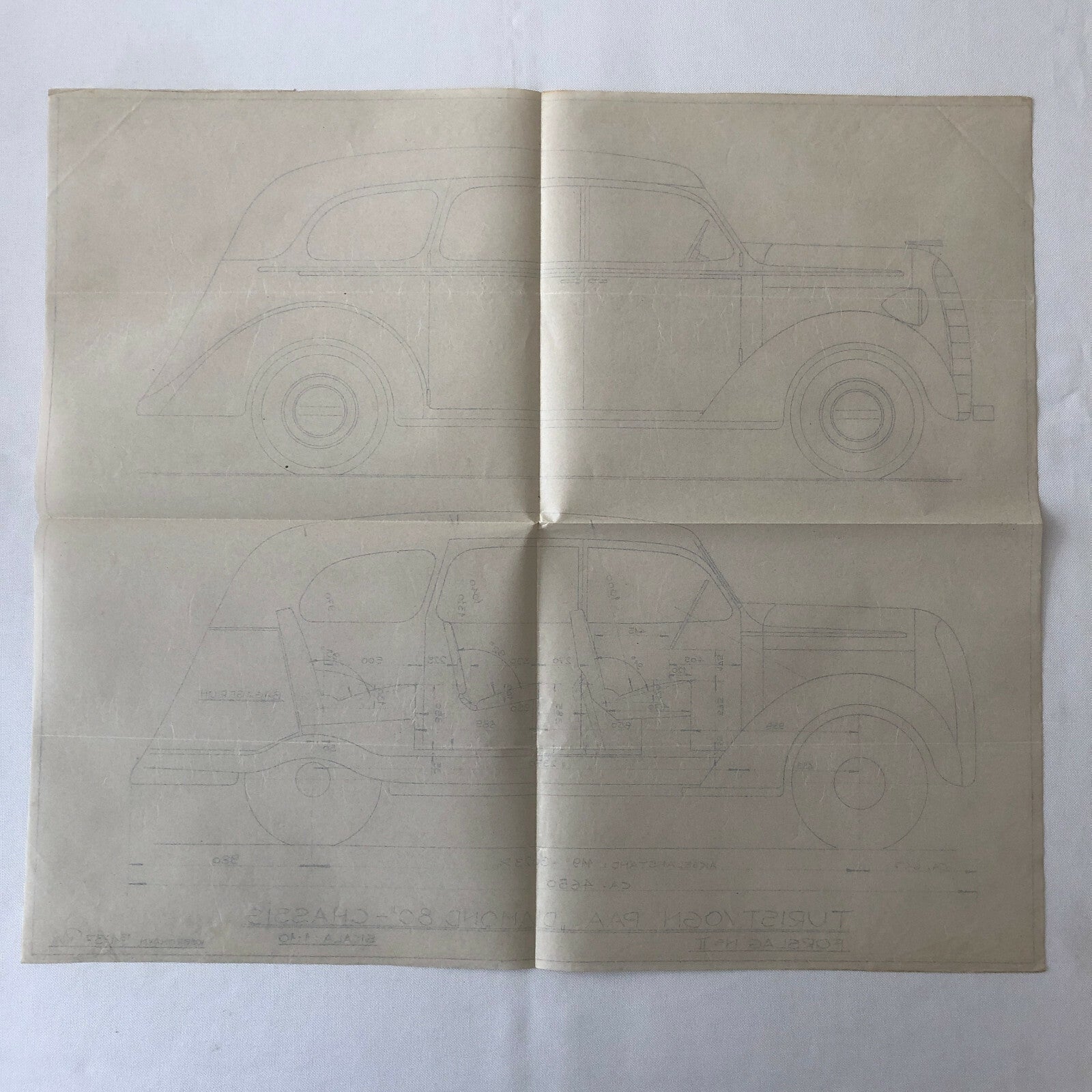 1937 Coachbuilder Car Design Blueprint Rendering Blue Print 4-door Sedan 