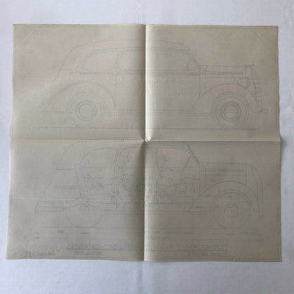 1937 Coachbuilder Car Design Blueprint Rendering Blue Print 4-door Sedan 