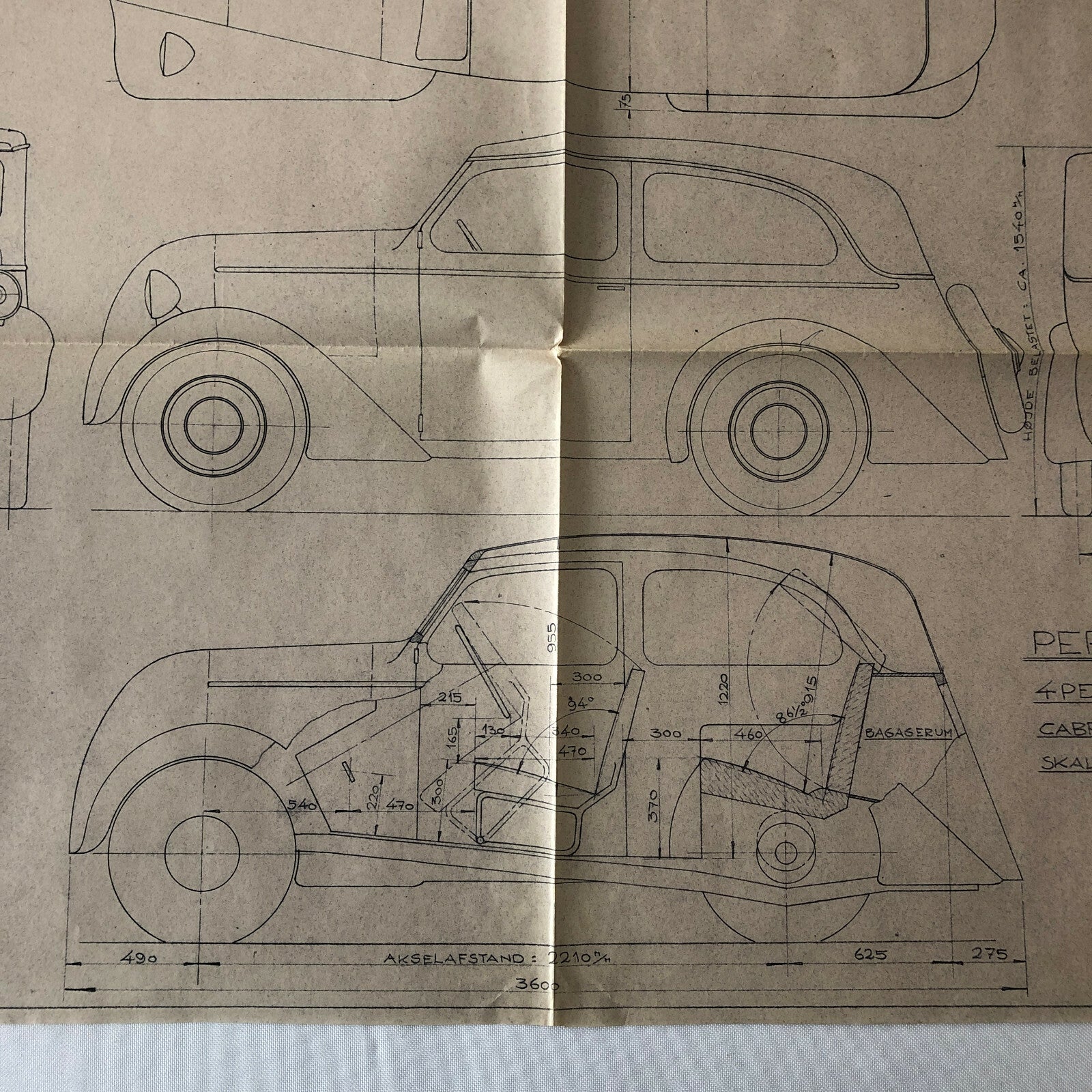 1935 Coachbuilder Car Design Blueprint Rendering Blue Print Cabrio Limousine 