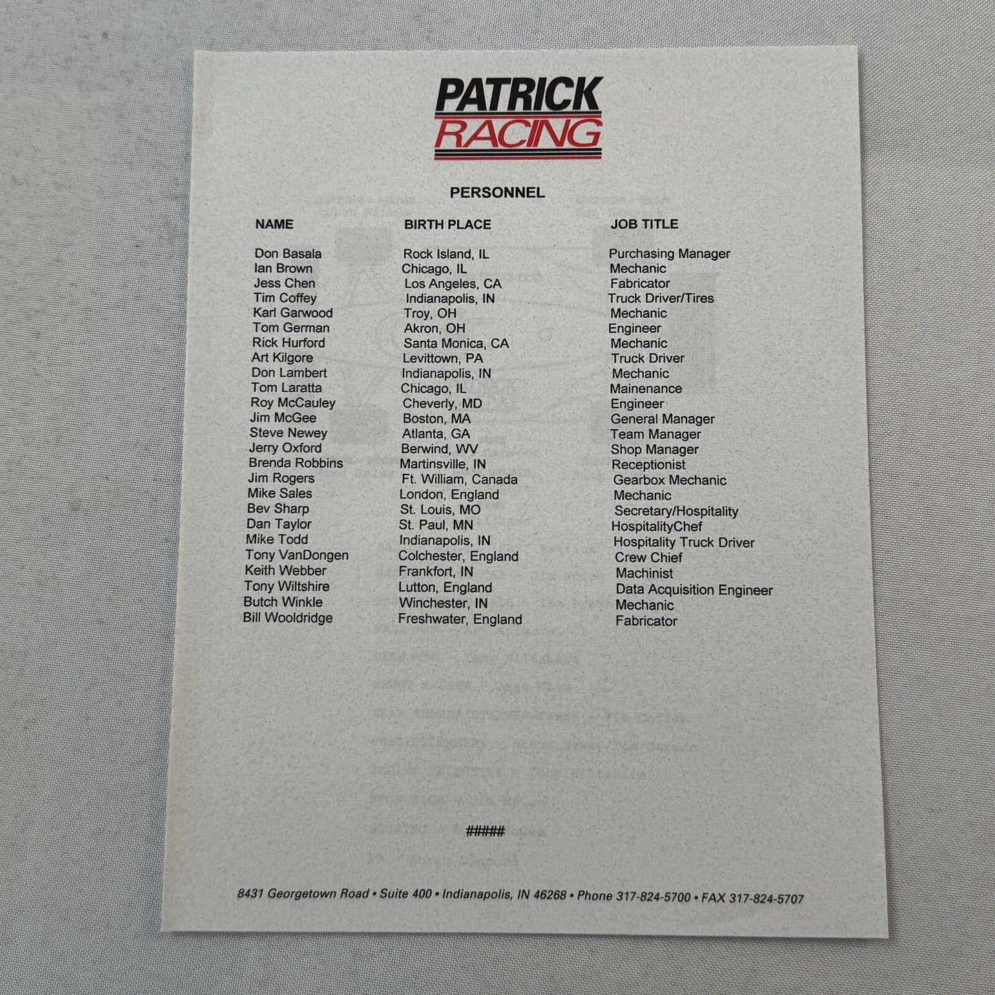 1996 Patrick Racing Scott Pruitt Indy Car Press Kit Brochure Photos Vintage