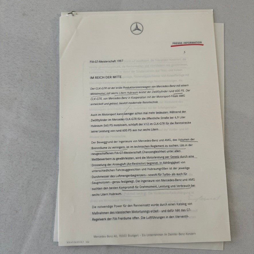 1997 Mercedes CLK GTR GT Racing Press Kit Photos GERMAN