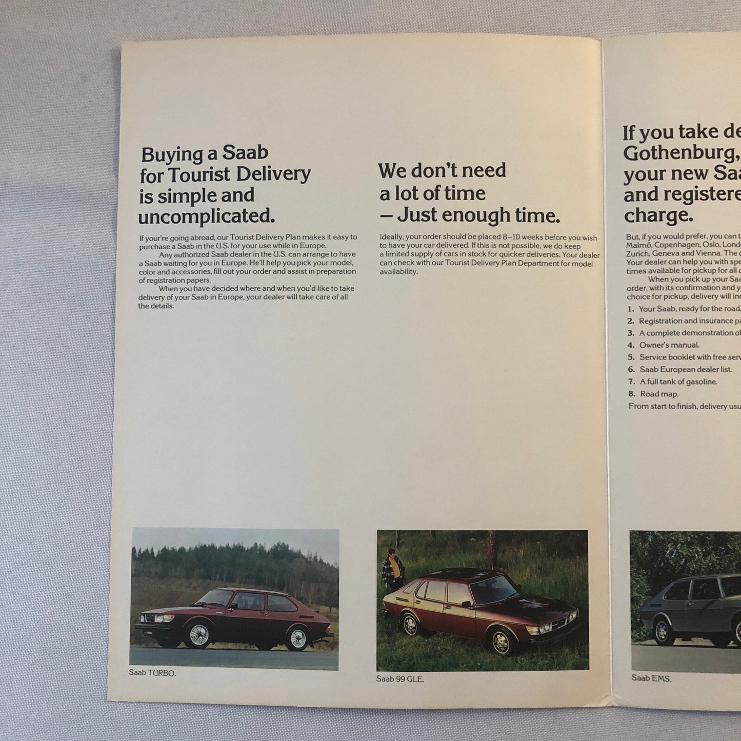 Vintage Saab Tourist Delivery Program Sales Brochure Catalog 99 EMS Turbo +