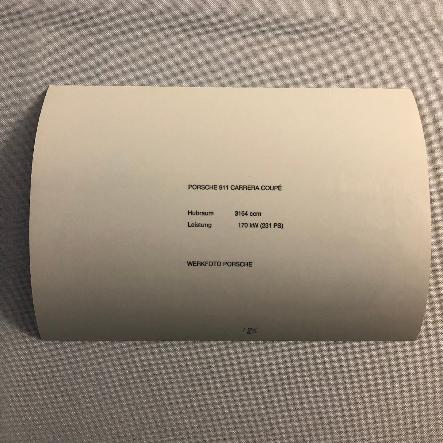 Vintage Porsche 911 Carrera Coupe Factory Werkfoto Photograph Press Photo 1985