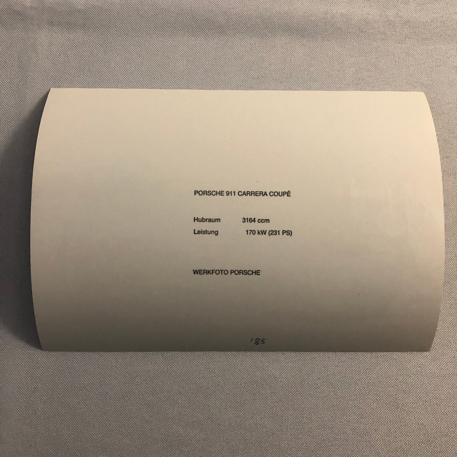 Vintage Porsche 911 Carrera Coupe Factory Werkfoto Photograph Press Photo 1985