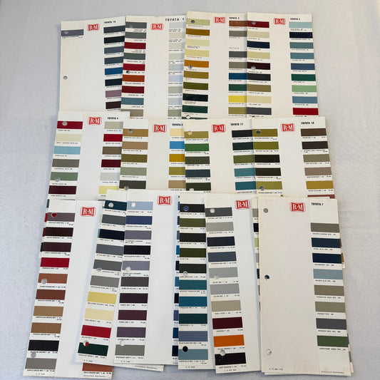 Vintage Toyota Paint Chip Color Sample Sheet Lot 15x R-M Rinshed Mason