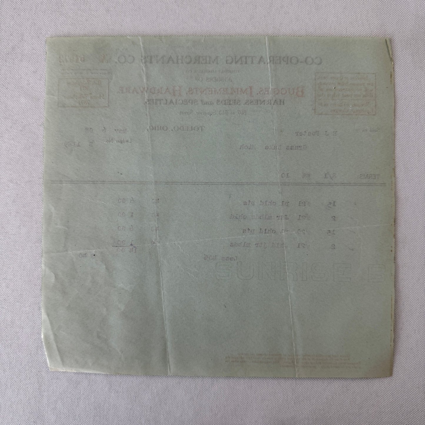 Cooperating Merchants Company Buggies and Hardware 1908 Receipt Invoice Lot 6x