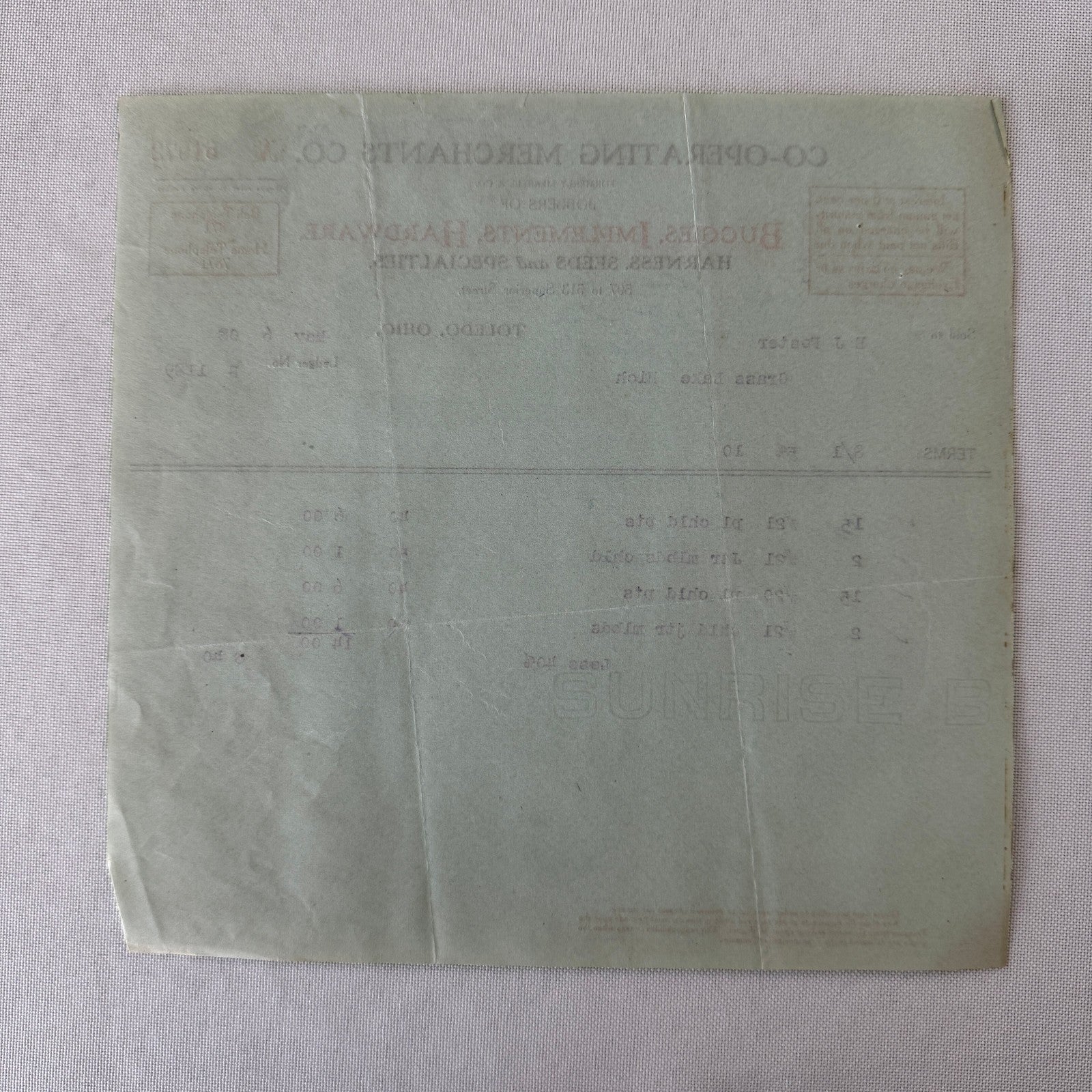Cooperating Merchants Company Buggies and Hardware 1908 Receipt Invoice Lot 6x
