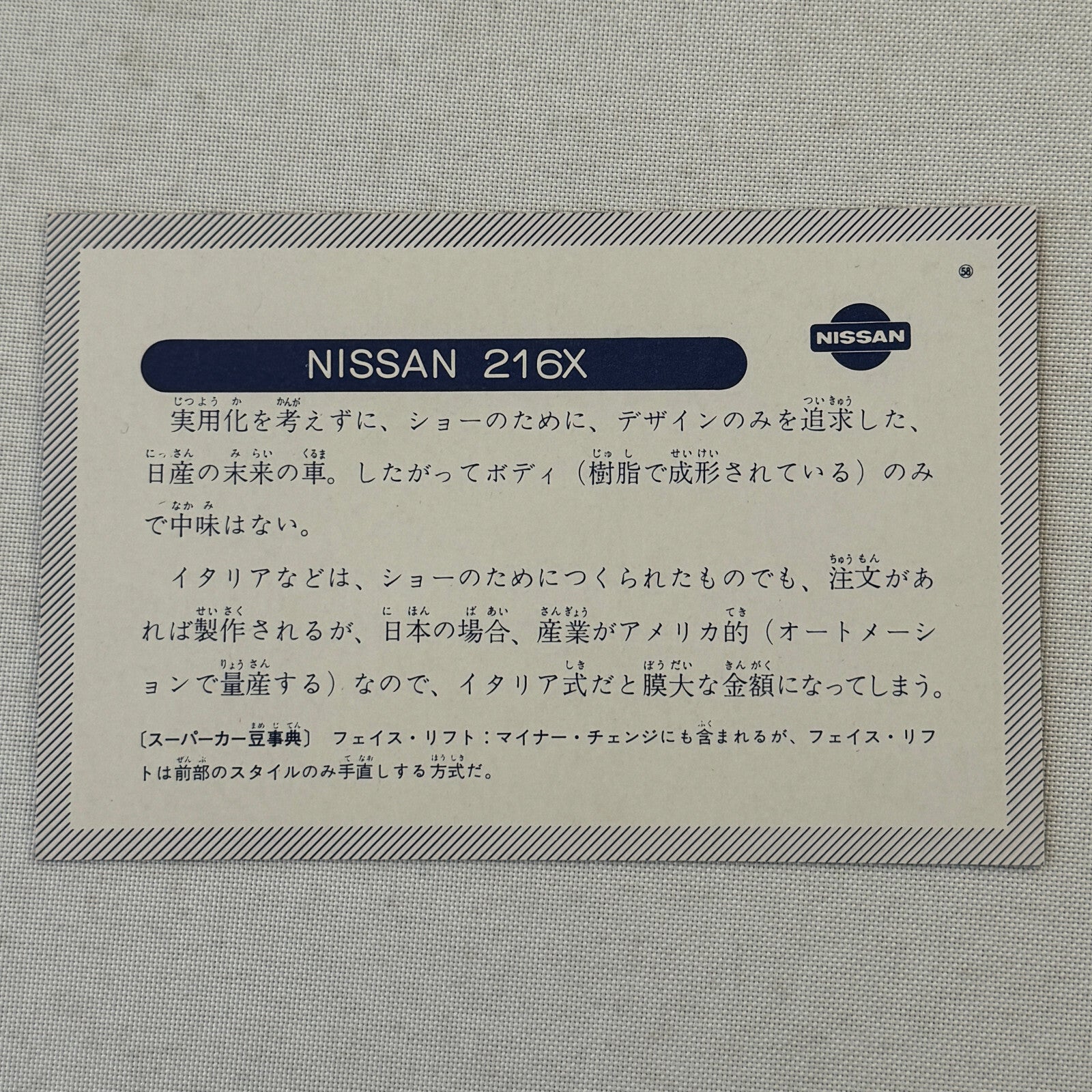 Nissan 216X Concept Car Postcard Post Card JDM Japanese Domestic Market