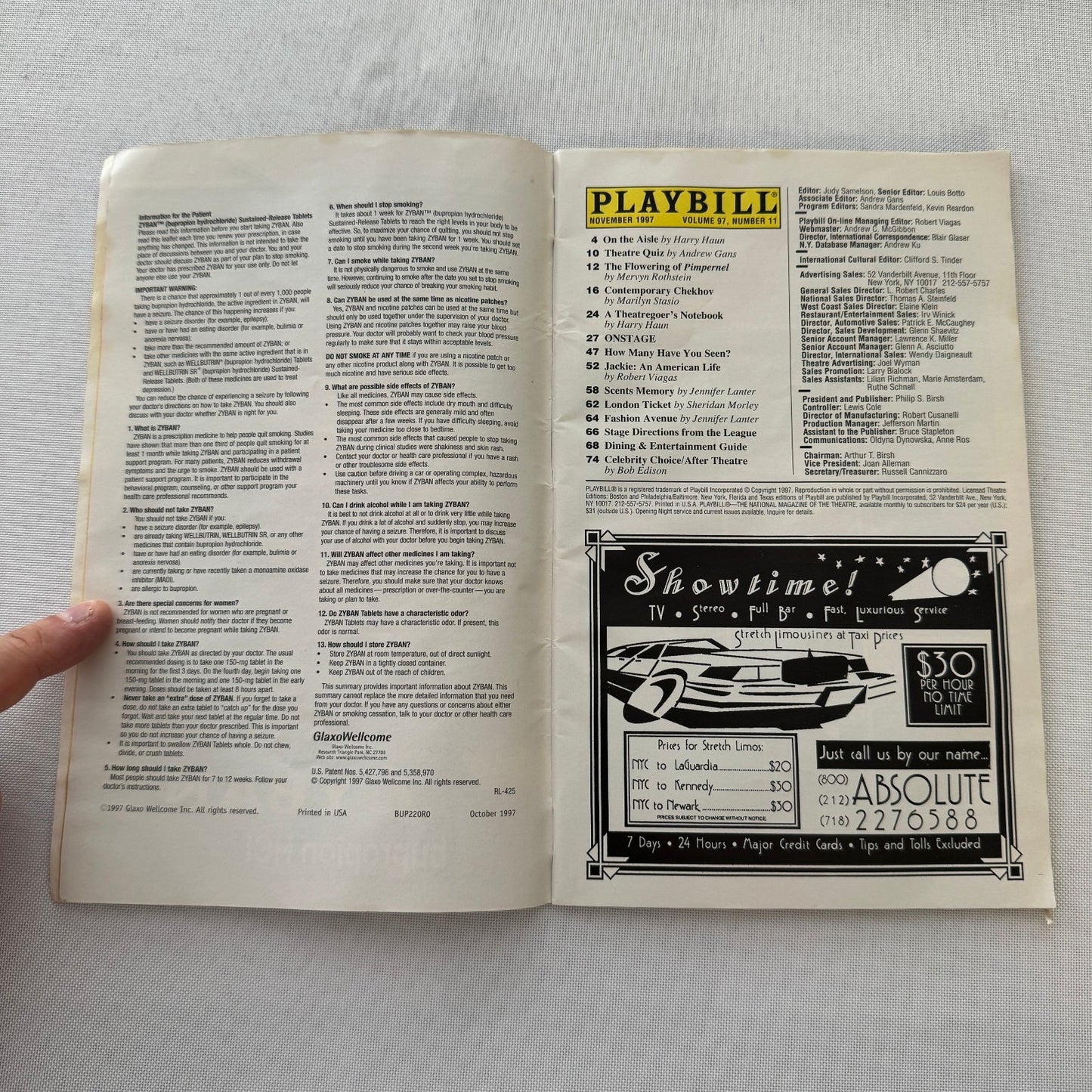 Jackie An American Life Cast Signed Program Playbill 1997 Margaret Colin