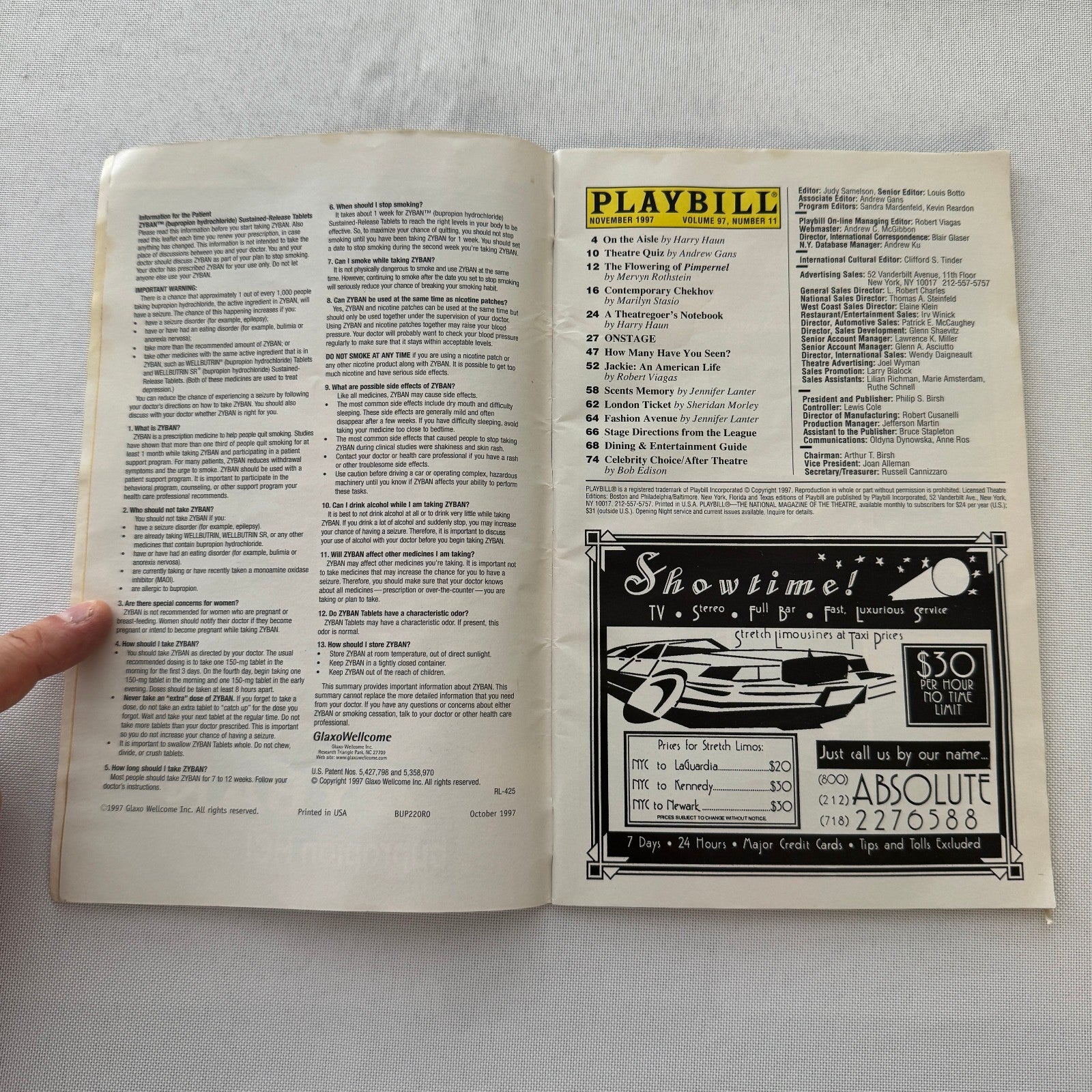 Jackie An American Life Cast Signed Program Playbill 1997 Margaret Colin