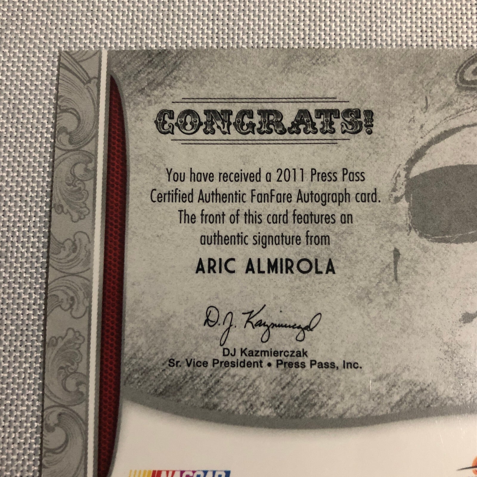 2011 Press Pass Aric Almirola Fanfare Autographs Signed Card Auto Signature /115