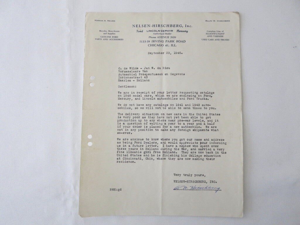 1946 - 1949 Nelsen - Hirschberg Ford Car & Truck Dealer Letter Letterhead Lot 4x