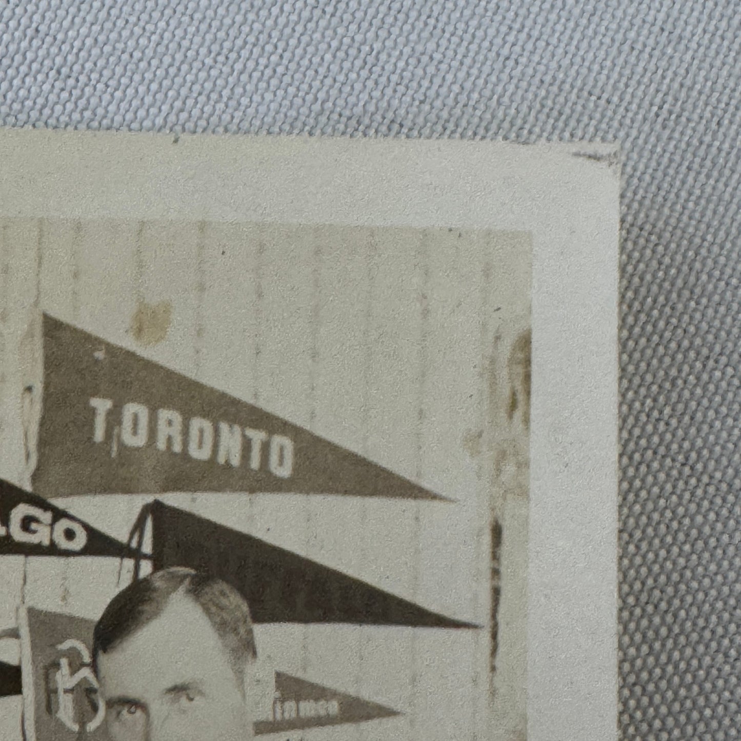 Vintage Photo Photograph Man with City Pennants Chicago Toronto Hamilton Sports