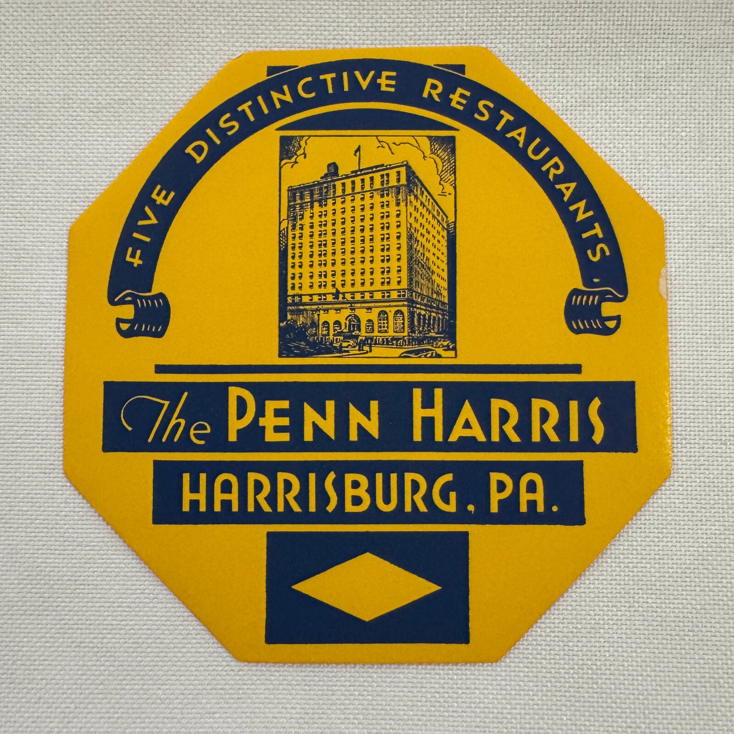Vintage Travel Luggage Label The Penn Harris Harrisburg Pennsylvania PA