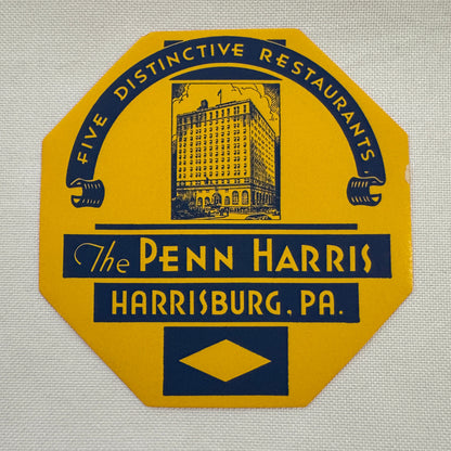 Vintage Travel Luggage Label The Penn Harris Harrisburg Pennsylvania PA