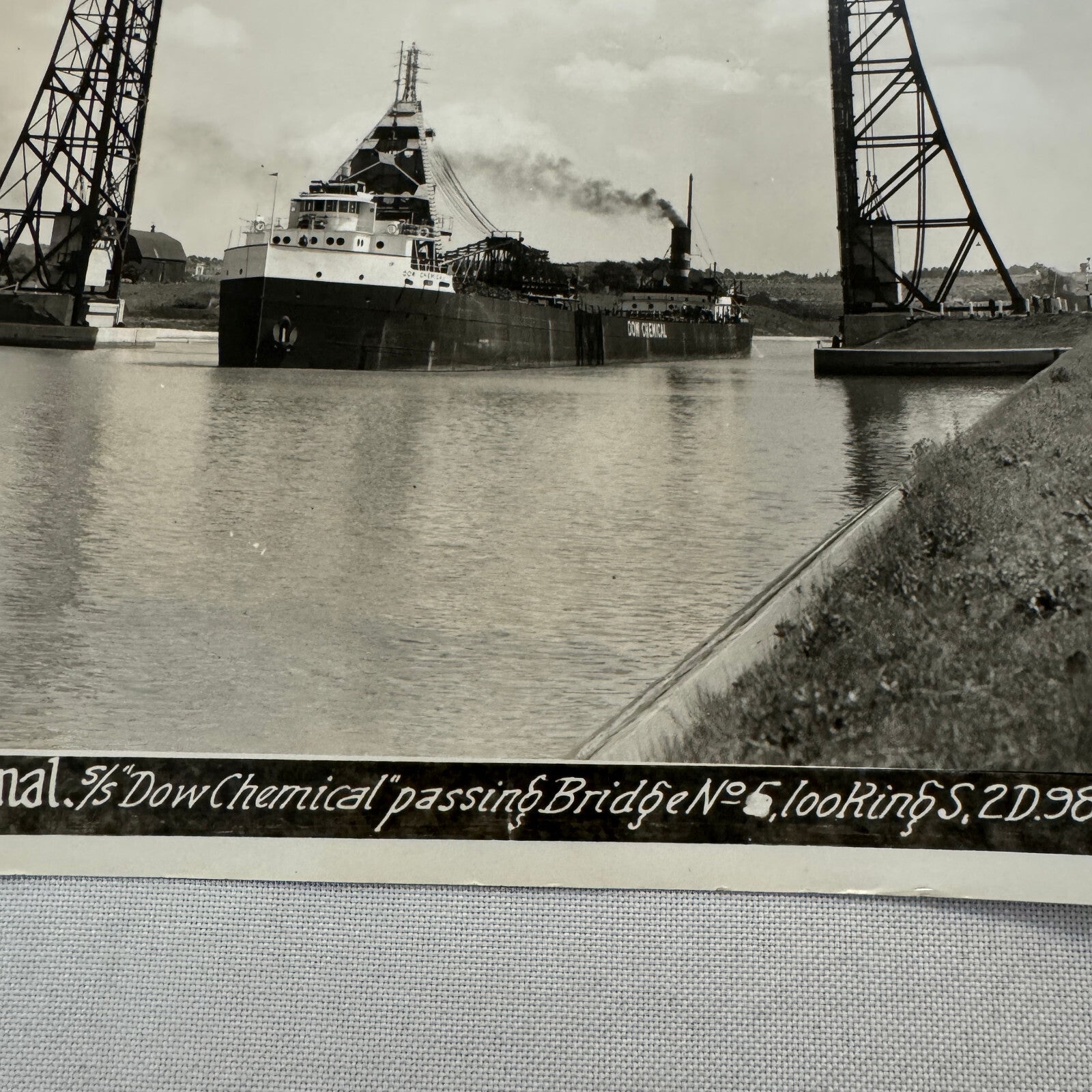 Vintage Welland Canal Ontario Canada Bridge Ship Boat SS Dow Chemical 1932