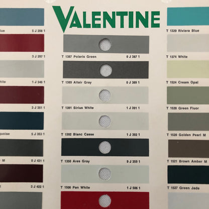 1969 1970 1971 Toyota Car Paint Chip Color Sample Sheet Valentine