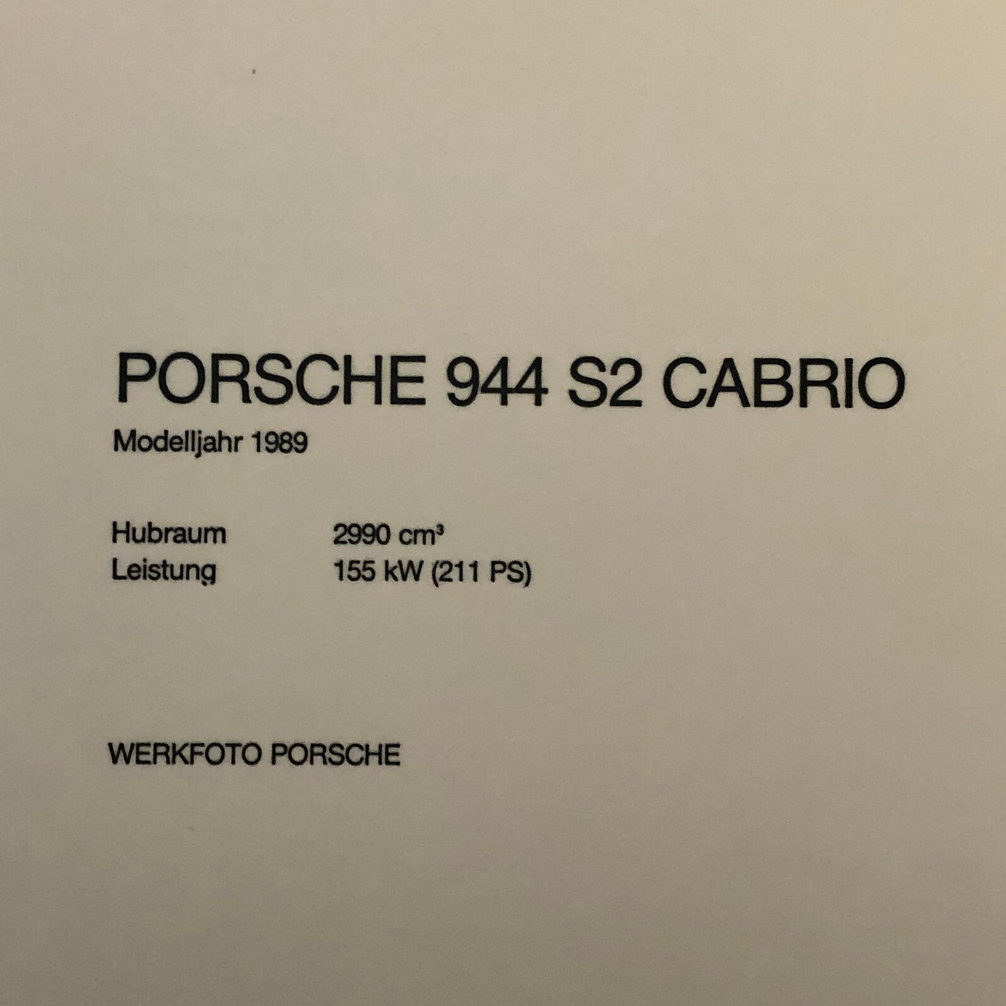 1989 Porsche 944 S2 Cabriolet Factory Press Photo Photograph Werkfoto