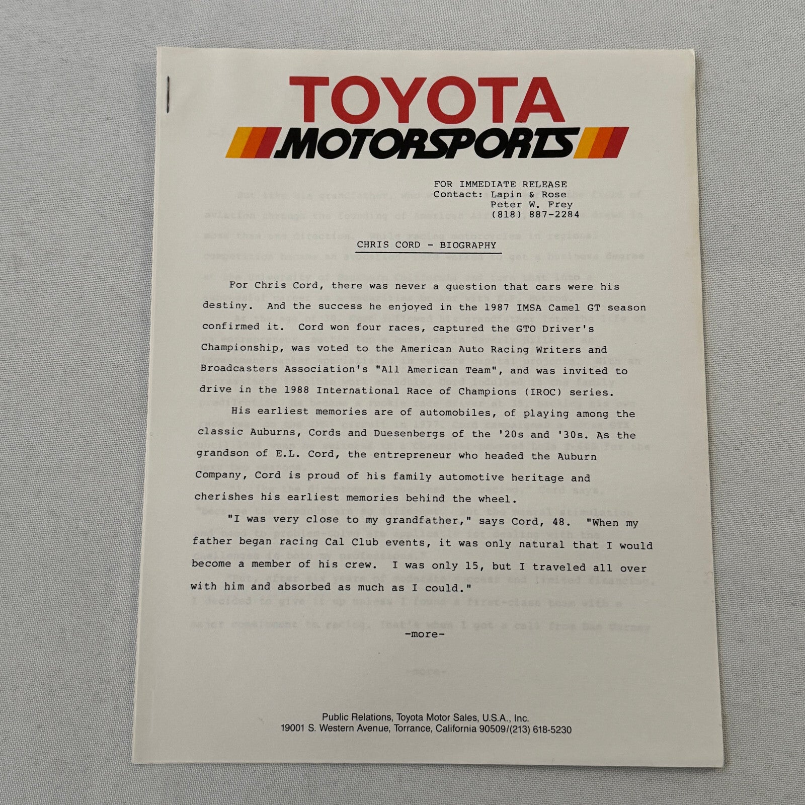 1988 Toyota Celica IMSA Racing Press Kit Photos Willy T Ribbs Chris Cord