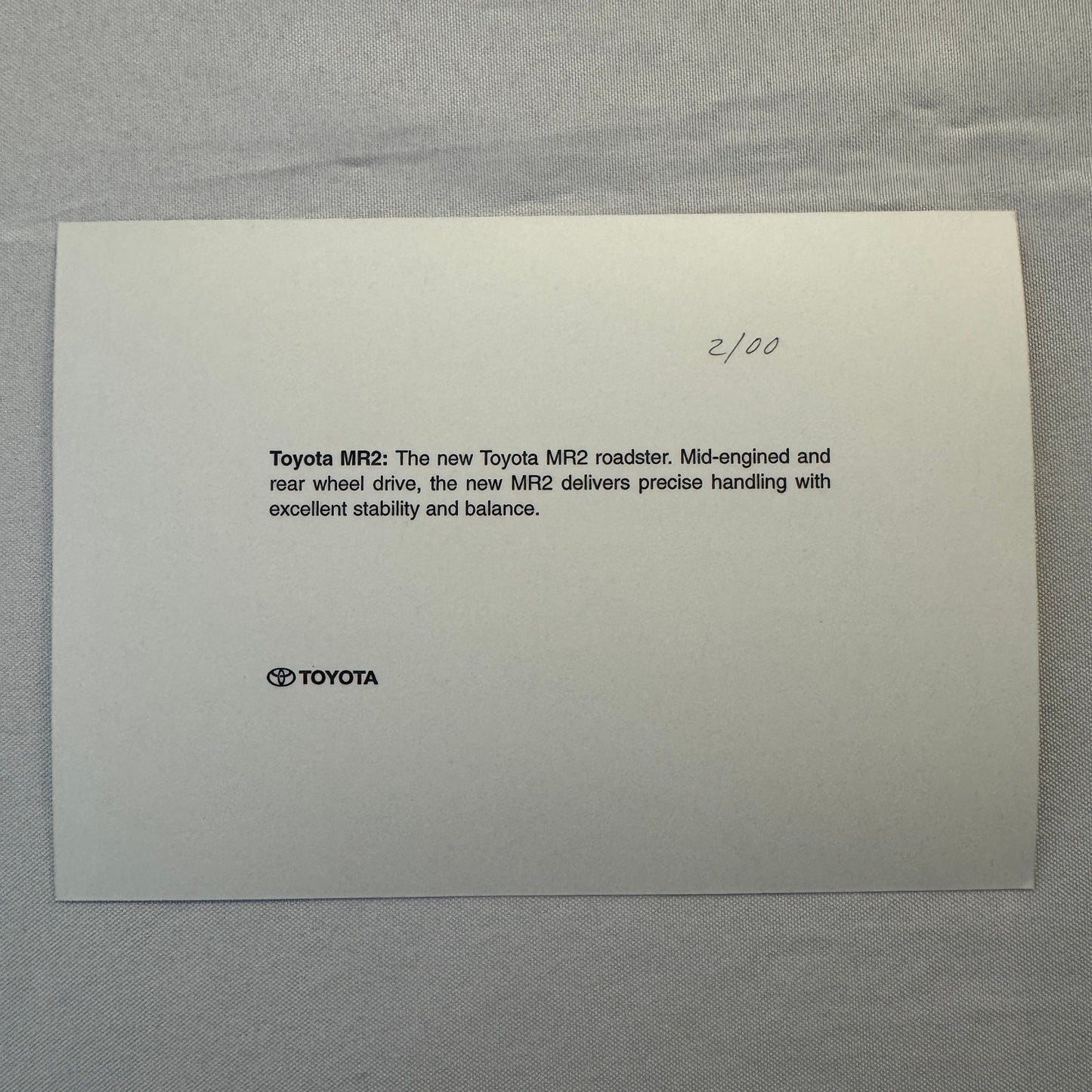 Toyota MR2 Roadster Convertible Factory Press Photo Photograph Print