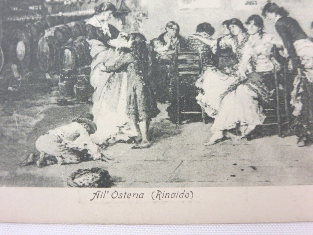 Vintage Italian Postcard All Osteria Rinaldo with Auto Ansaldo Stamp on the Back