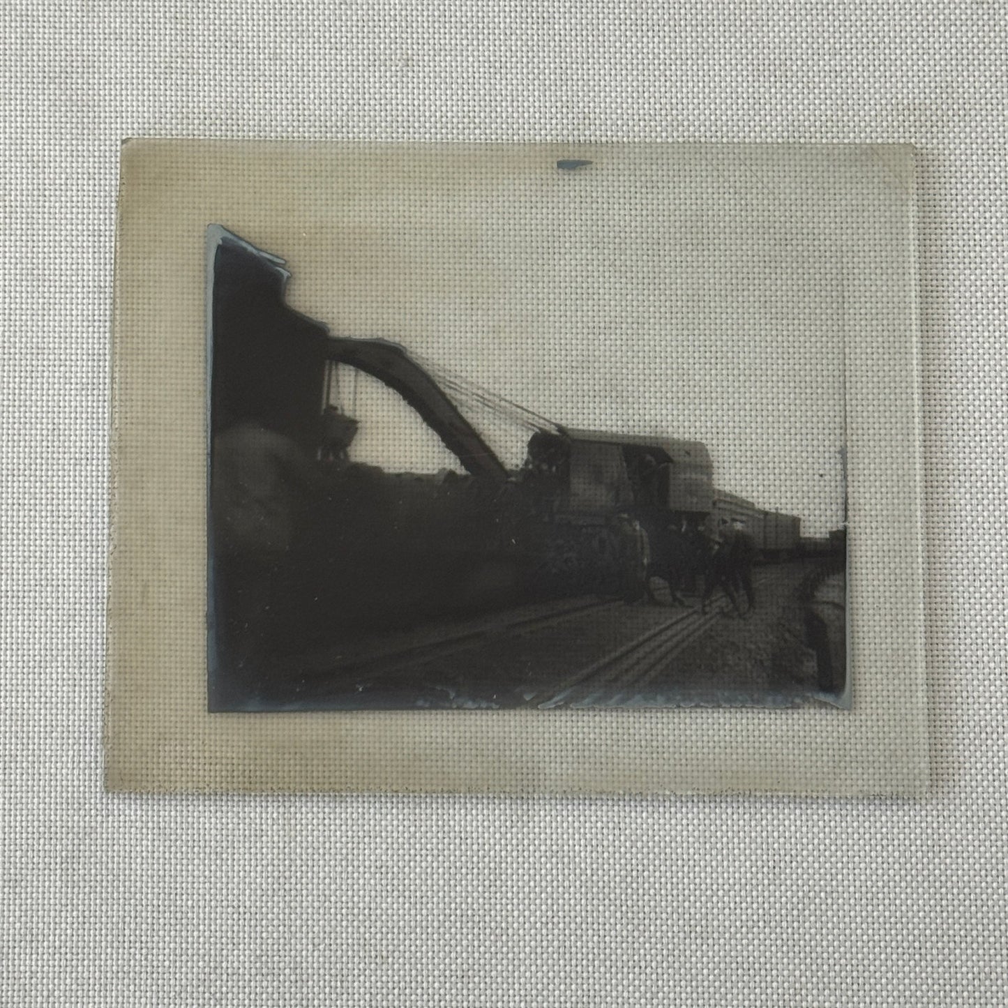 Antique Glass Plate Lantern Slide Photo Train with Crane
