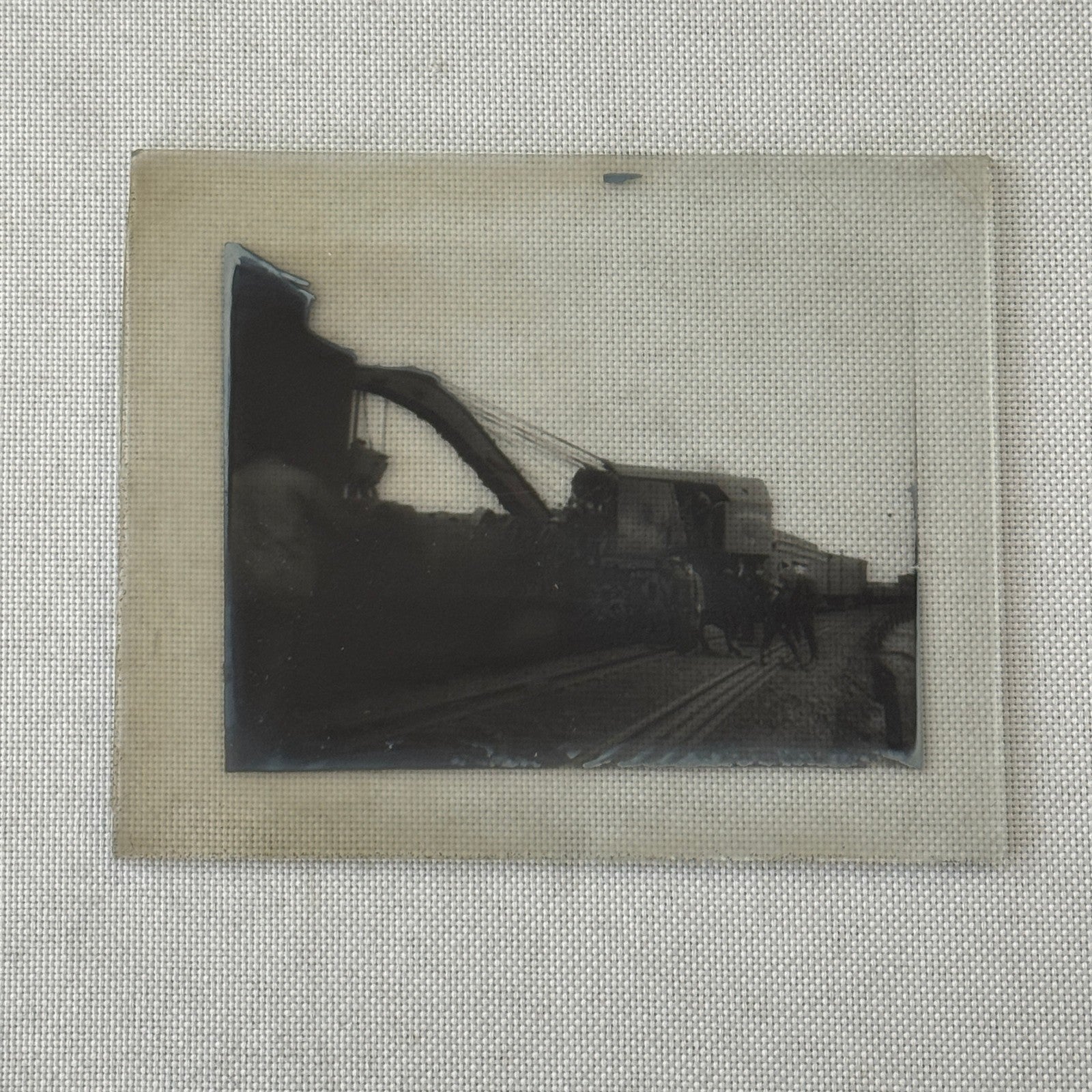 Antique Glass Plate Lantern Slide Photo Train with Crane