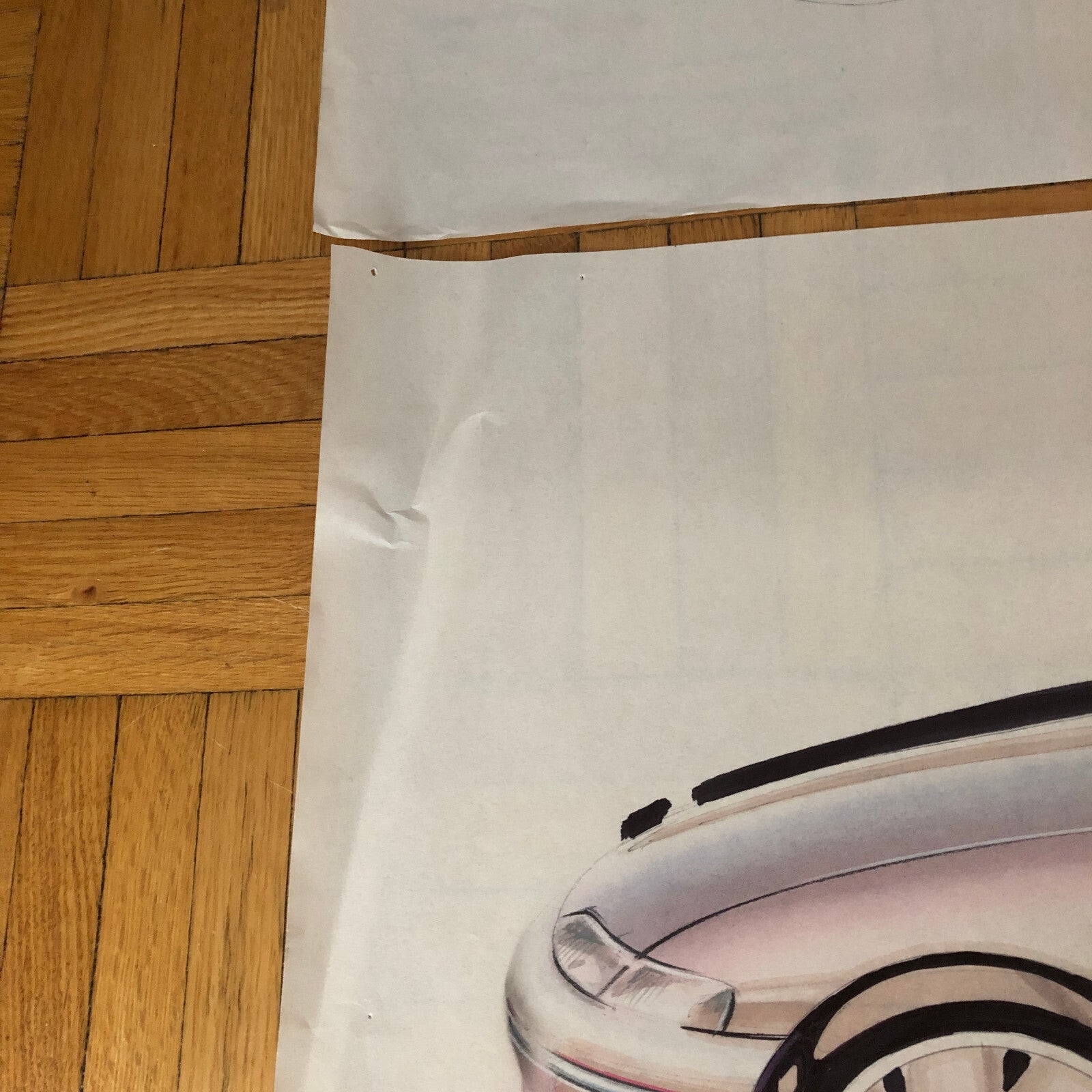 Car Styling Concept Illustration Art Drawing Sketch Vintage Lot of 2