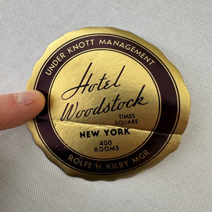 Vintage Hotel Travel Luggage Label Hotel Woodstock Times Square New York NY