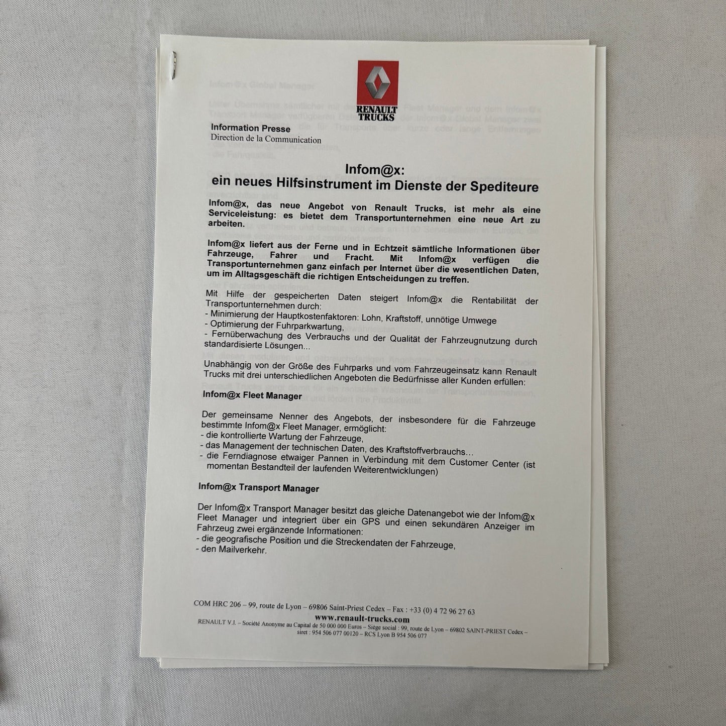 2004 Renault Commercial Truck Press Kit with Photo CD GERMAN