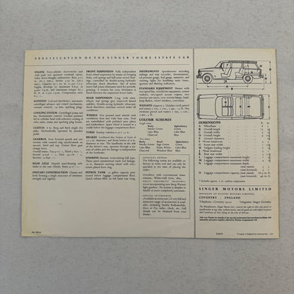 Singer Vogue Estate Car Station Wagon Sales Brochure Catalog Advertising Vintage