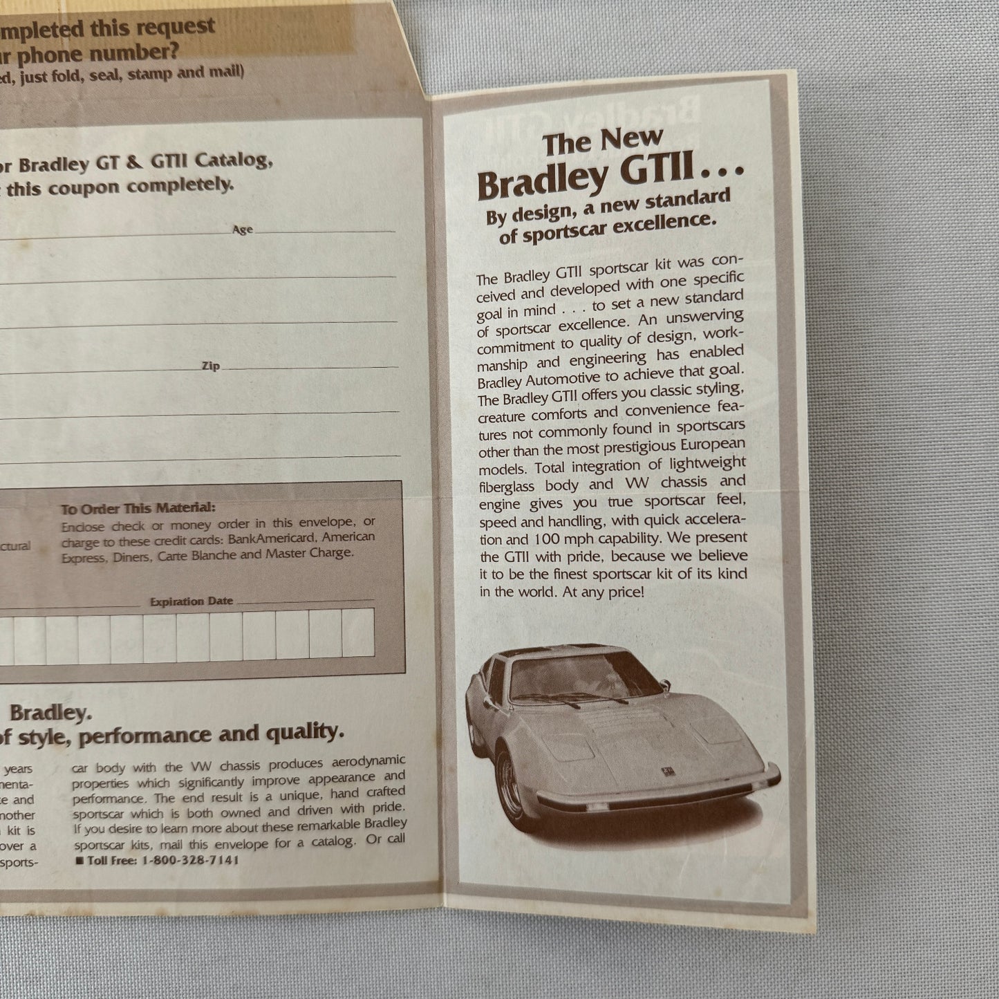 Bradley GT GTII Sports Car Brochure Request Envelope Mailer Advertising