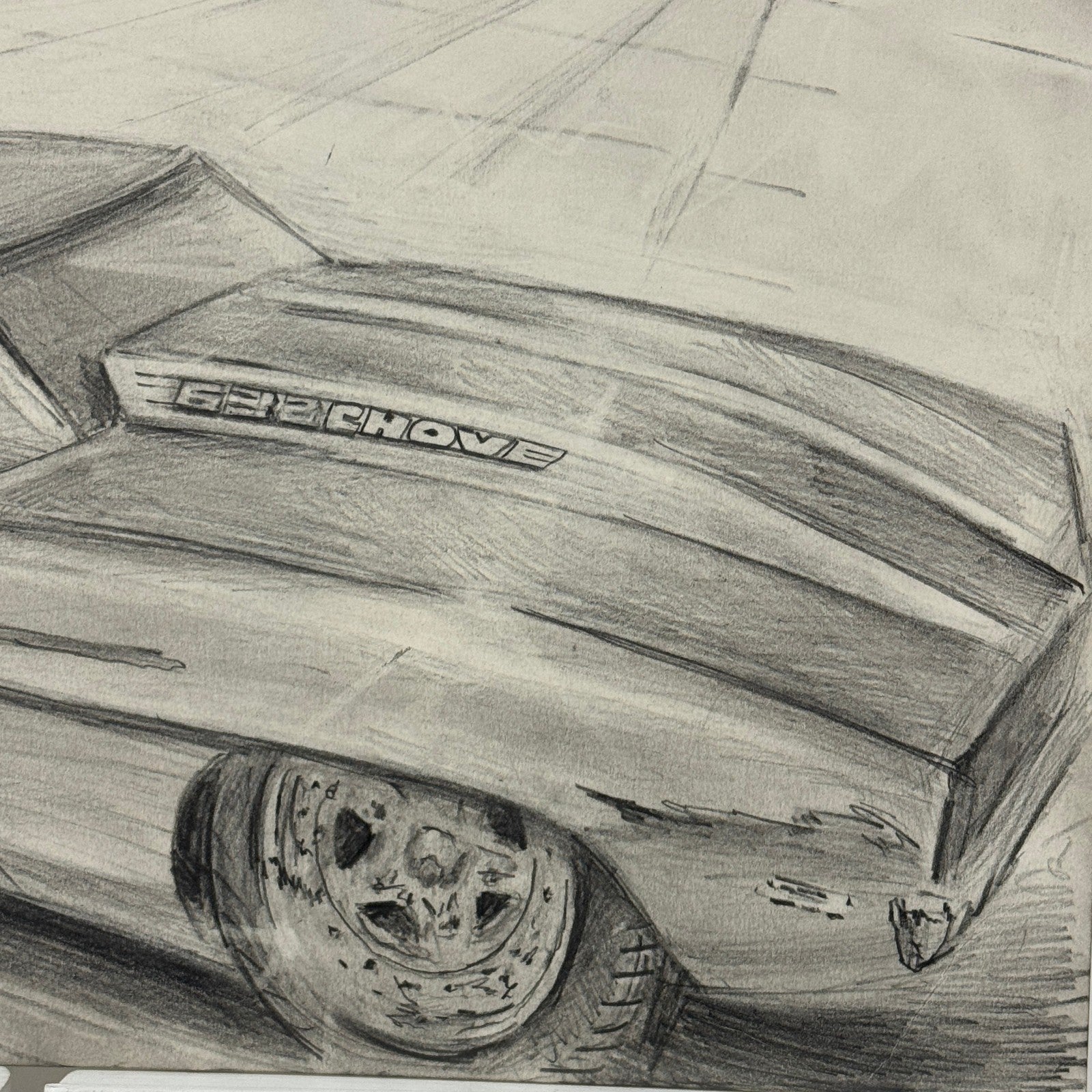 Chevrolet Camaro Vintage Car Illustration Drawing Sketch Original Art Signed