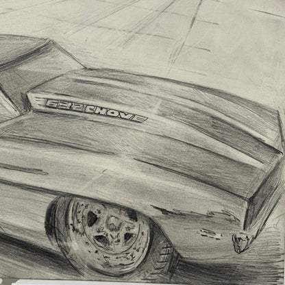 Chevrolet Camaro Vintage Car Illustration Drawing Sketch Original Art Signed