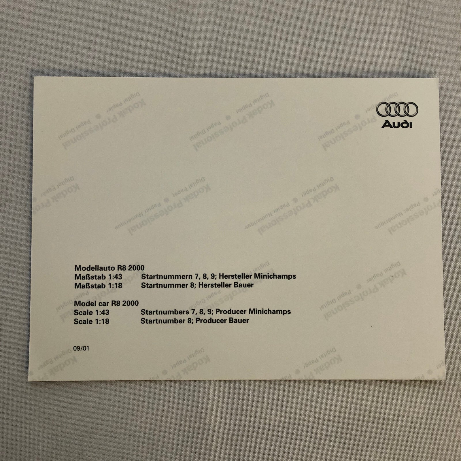 Audi R8 2000 Racing Car Minichamps Scale Model Press Photo Photograph