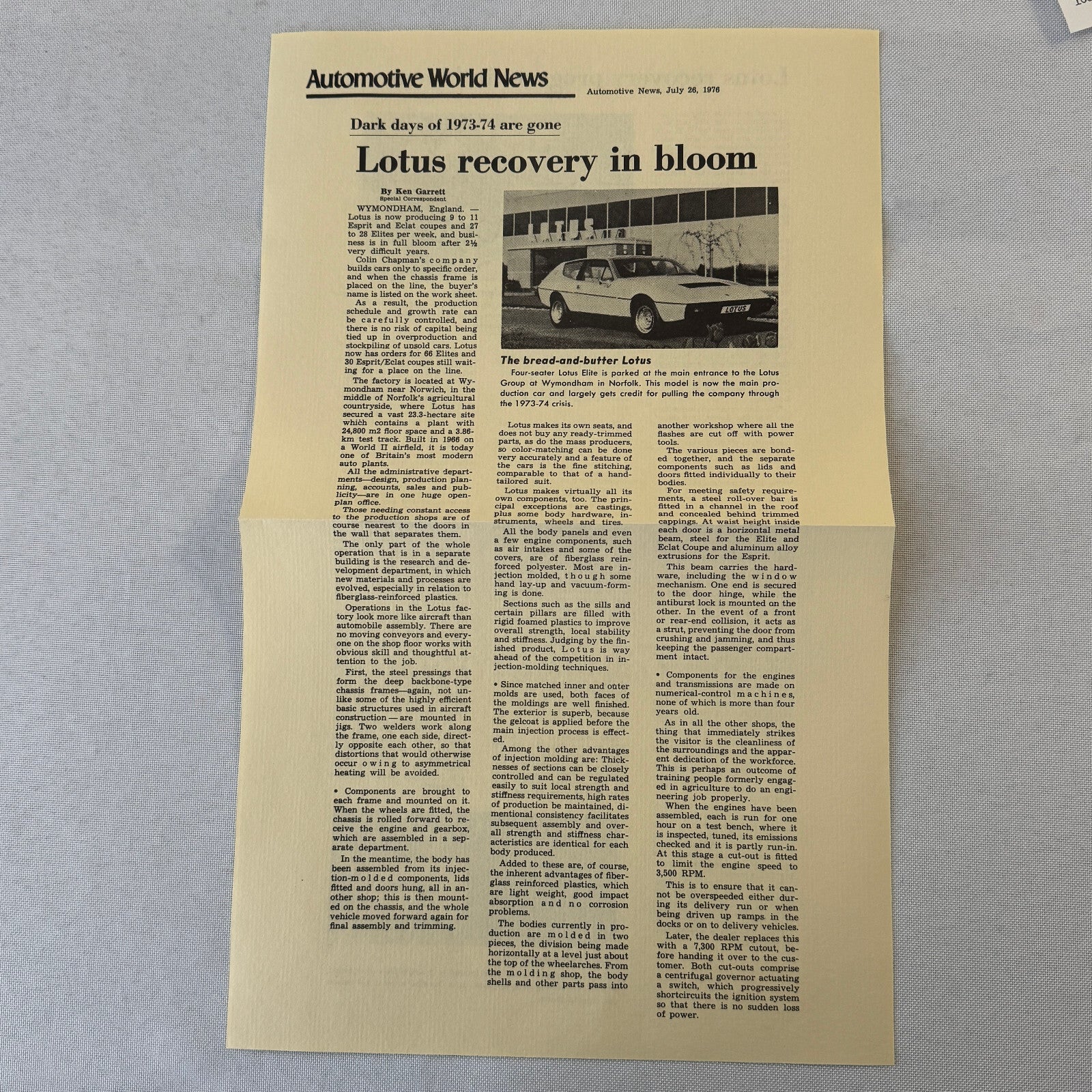 1976 Lotus Car Press Kit Brochure Photo Photograph Lotus Elite Lotus Esprit +
