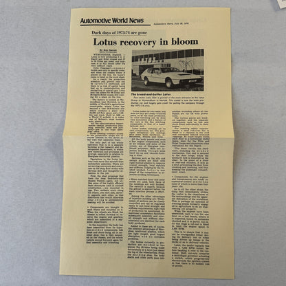 1976 Lotus Car Press Kit Brochure Photo Photograph Lotus Elite Lotus Esprit +