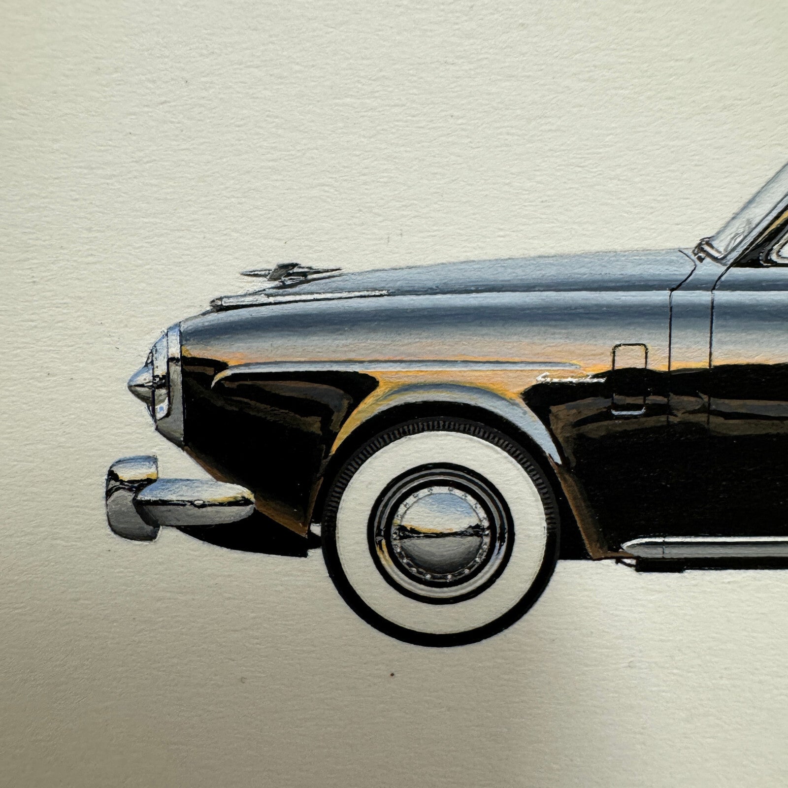 1950 Studebaker Commander Car Illustration Art Drawing Vintage Miniature