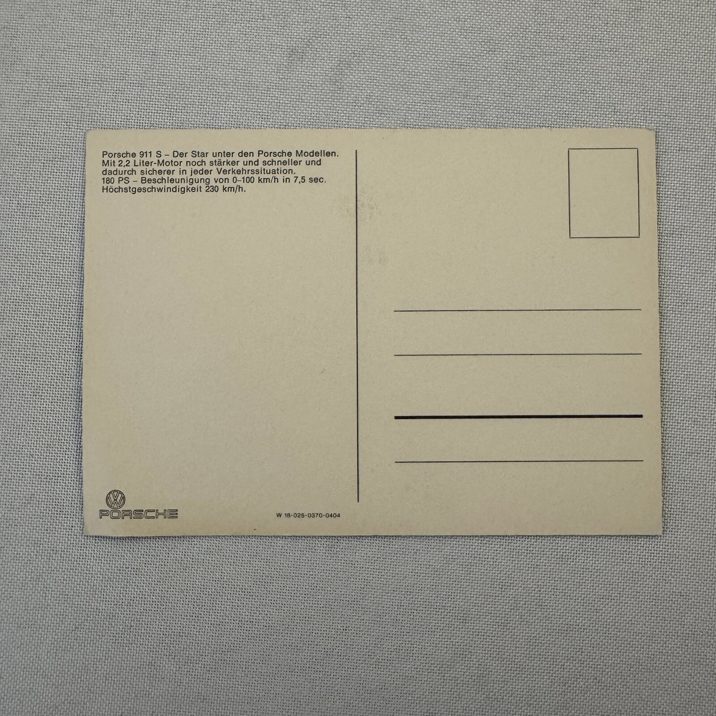 Vintage Porsche 911 S Advertising Postcard Post Card