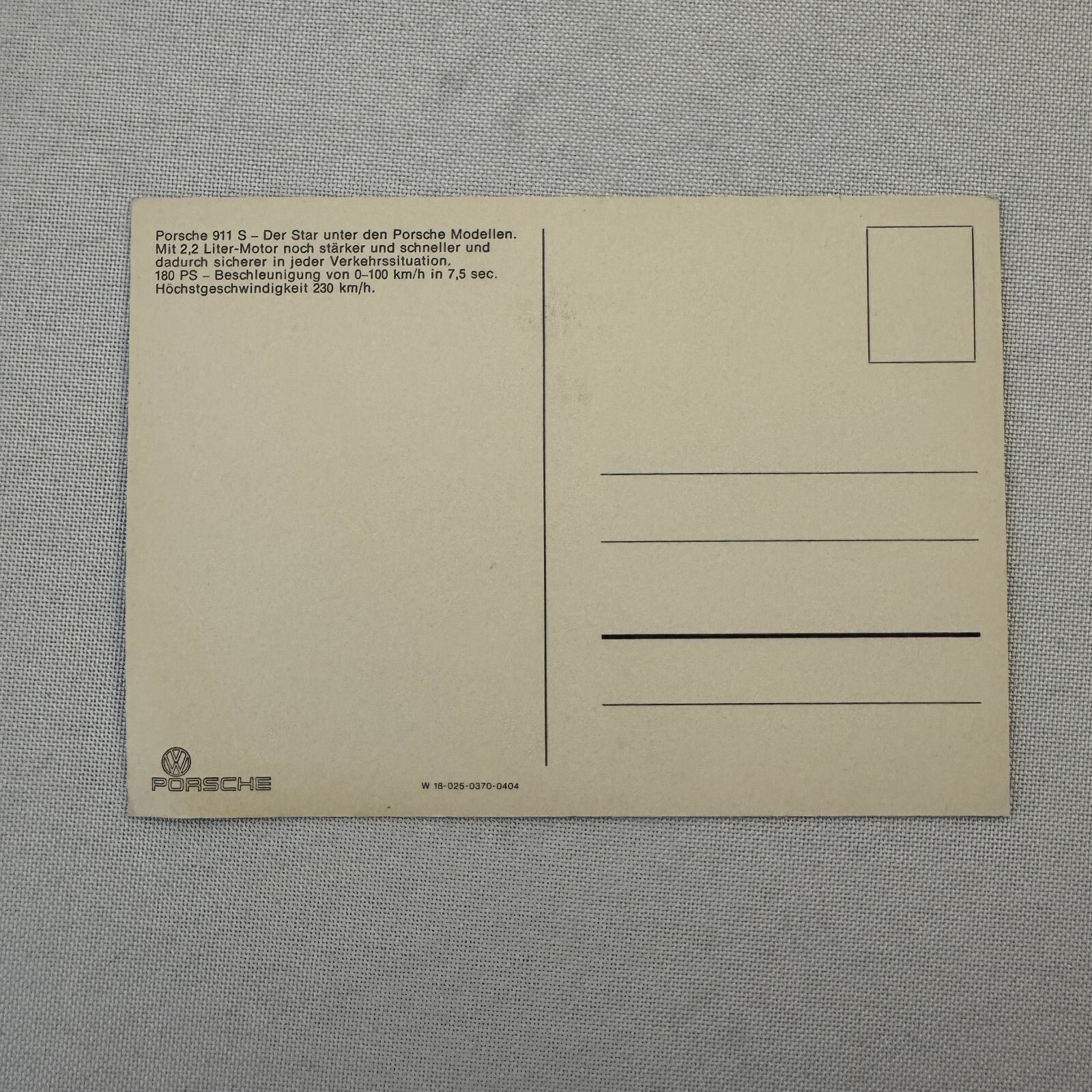 Vintage Porsche 911 S Advertising Postcard Post Card