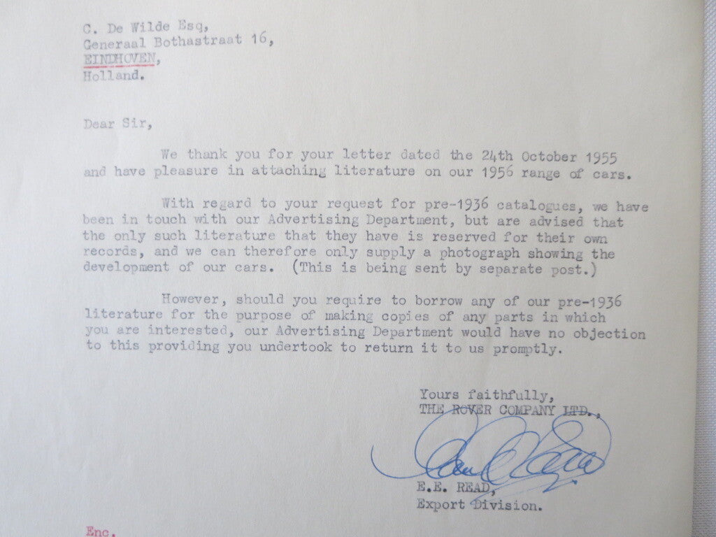 1948 - 1955 Rover Car Company Letter Letterhead Document Lot of 5