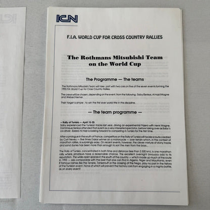 Rothmans Mitsubishi Pajero Rally Rallye Racing Press Kit 1993 FIA Cross Country
