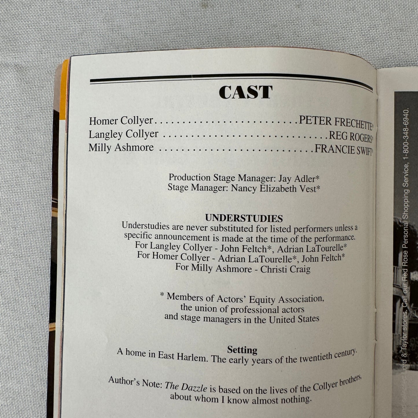Peter Frechette The Dazzle Signed Playbill Program Autograph Theatre 2002