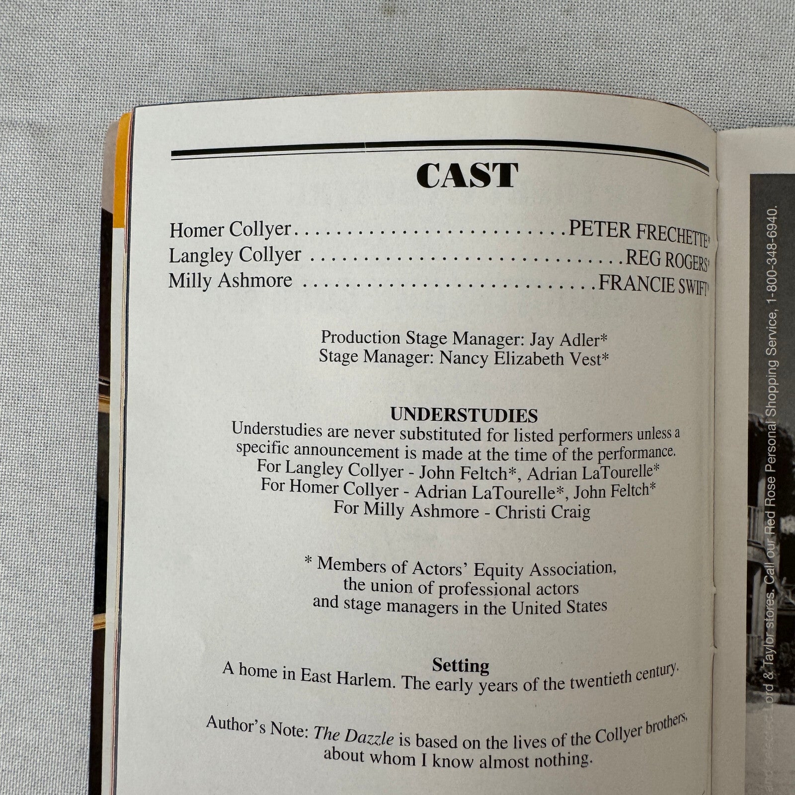 Peter Frechette The Dazzle Signed Playbill Program Autograph Theatre 2002