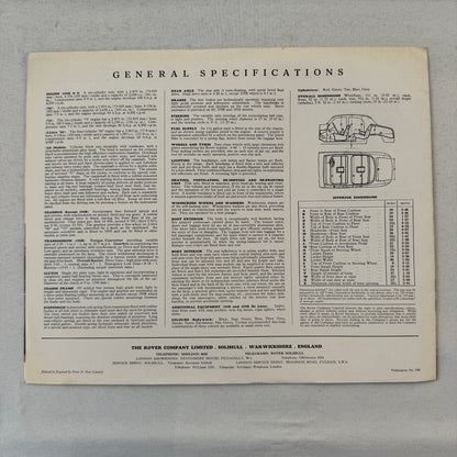 Rover Car Sales Brochure Catalog Vintage Sixty Seventy Five Ninety 105S 105R