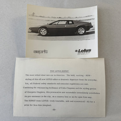 1976 Lotus Car Press Kit Brochure Photo Photograph Lotus Elite Lotus Esprit +